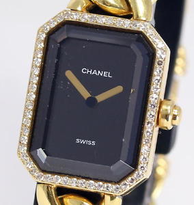 Luxury!CHANEL Premiere 18K solid gold Diamond bezel Lsize Ladies Vintage_213515