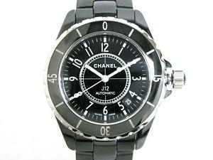 Auth CHANEL Stainless Steel Ceramic J12 Black Wristwatch Men's Automatic