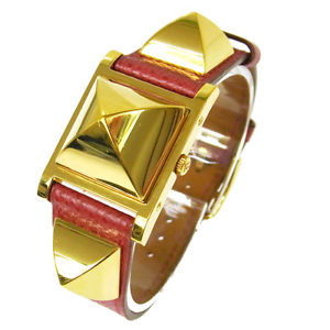Authentic HERMES Vintage Leather Belt Medor Wristwatch Women Quartz A21833