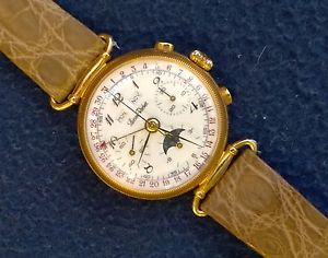 Incredible NOS 18k solid gold Swiss Made Valjoux 88 Lucien Rochat Chronograph