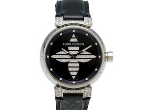 Auth LOUIS VUITTON Stainless Steel Diamond Tambour Forever GM Watch