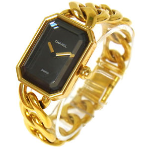 Authentic CHANEL Vintage Premiere Gold Chain Wristwatch 750 K18 Quartz A21602