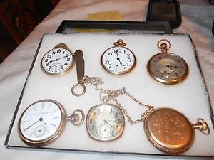 6 ANTIQUE RAILROAD GOLD FILLED POCKET WATCH NOT SCRAP  AND  POCKET KNIFE NICE !