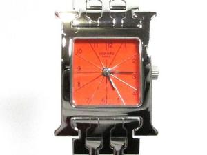 Auth HERMES Stainless Steel H Wristwatch HH1.210 Quatz Women Orange