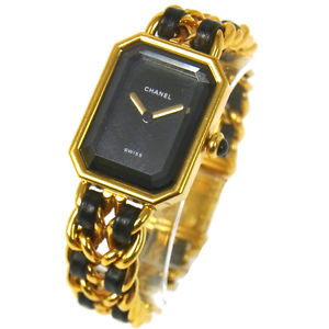 Authentic CHANEL Vintage Premiere Wristwatch Gold Quartz Swiss Made #M A20543