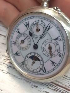 ANTIQUE OTTOMAN TURKISH SILVER POCKET WATCH MOONPHASE CALENDAR