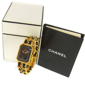 Authentic CHANEL Vintage Premiere Wristwatch Gold Quartz Swiss Made #L A18535