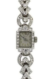 Ladies Vintage Art Deco Hamilton Platinum 3.5ctw Diamond 19mm Jewelry Watch