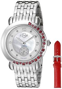 GV2 Women's Watch 9890 Marsala Gemstone Analog Display Swiss Quartz Silver New