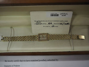 Classique 14K Solid Gold & Diamonds Ladies Quartz Watch /w Certificate & Paper