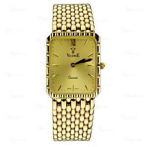 VICENCE Panther 14k Yellow Gold 5-Row Link Bracelet Swiss Quartz Watch
