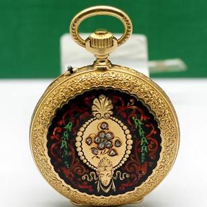 1870's BENJAMIN HAAS JEUNE & Cie 18K SOLID GOLD AND ENAMEL PENDANT POCKET WATCH