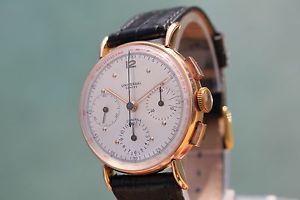 18K SOLID GOLD VINTAGE 3 REGISTER COMPAX UNIVERSAL GENEVE CHRONOGRAPH WATCH