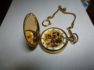 Rare AeroWatch Neuchatel Skeleton Pocket Watch 17 Jewels Gold Plated