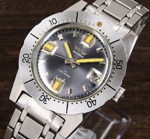 Wyler Inca flex diver watch original gray dial rotating bezel original SS breath