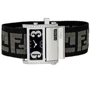 Fendi "Zip Code" Stainless Steel Watch with Black Patterned Fabric Strap