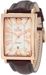 Gevril Mens 5100A Avenue of America Automatic Rose Gold Leather Brown Wristwatch