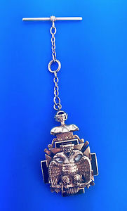 STUNNING C. 1900 Masonic 12k Rose Gold and Diamond Enamel Fob