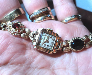 SALE ! 14k Slide Watch Bracelet  7" Long Bulova Watch 'WORKING' One-of-a-Kind