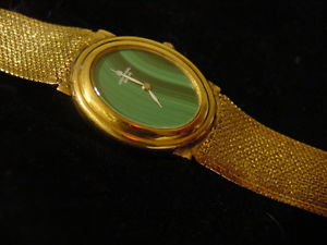 Vintage UNIVERSAL GENEVE Watch 14k Y Gold MALACHITE Face