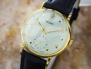 Very Rare Rotary 9K Solid Gold Swiss Made Vintage Classic Watch for Men 40s L163