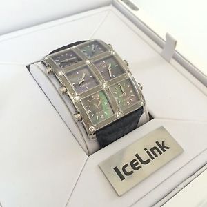 Authentic Black mop IceLink 6Timezone ambassador Watch 1.50 Ct Diamonds.