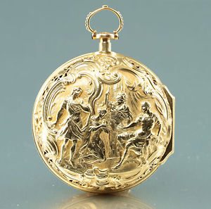 Baroque 1750 Charles Cabrier 22k Gold Repousse pair case Repeater Pocket Watch