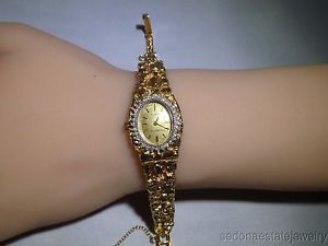 Vintage Geneve Ladies 14k Solid Gold Nugget & Diamonds Wrist Watch W/Extra Links