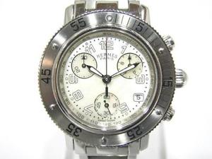 Auth HERMES Cllipper Diver Chronograph Wristwatch Stainless Steel Shell Quartz
