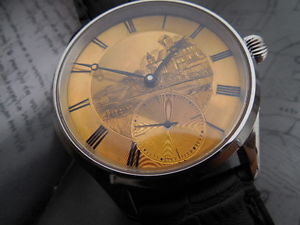 18K SOLID GOLD DIAL HAND ENGRAVED IN 1800s SWISS MADE ETA UNITAS 6498 MOVEMENT