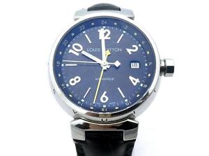 Auth Louis Vuitton Stainless Steel Tambour GMT Watch Black/ Silver