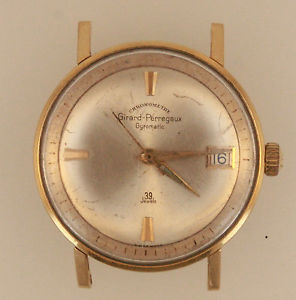 Girard Perregaux Chronometre Gyromatic 18k Gold Wrist Watch Rare Date