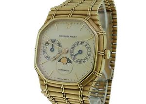 ​​​​​Vintage Mens Audemars Piguet Bamboo Day/Date Moon 18k Yellow Gold Watch