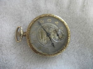Large RARE Hampden Pocket Watch 14K  18k 2 tone Gold Case 21-Jewel & Fancy Dial