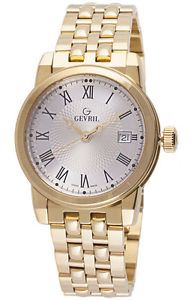 Gevril Men's 2522 PARK Silver Dial Gold IP Stainless Steel Date Wristwatch