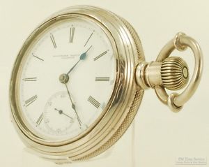 Rockford key wind HCM pocket watch, 18 Size, 11 Jewels, coin silver HB&B case