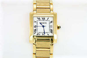 Wrist Watch, 14k Yellow Gold, Roman Numerals, White Dial ,90g  Geneve