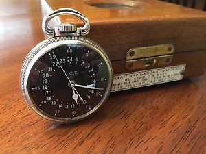 1941 Hamilton GCT 22j WWII 4992B Military Navy Pocket Watch Silver Wood Case