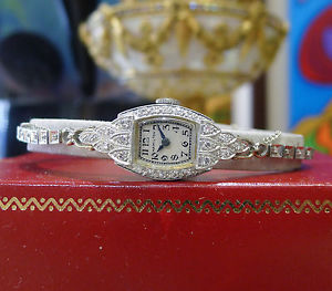Ladies Vintage HAMILTON Diamonds White Gold and Platinum Bracelet Dress Watch