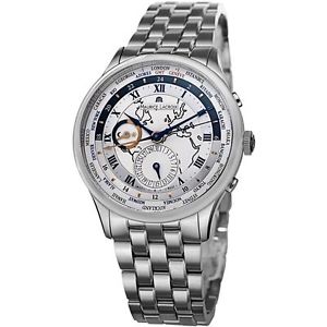 Maurice Lacroix Mens Masterpiece Silver Dial Stainless Steel Worldtimer Watch MP