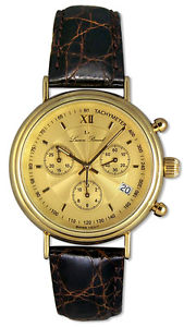 Lucien Piccard 14kt Gold Chronograph Mens Swiss Watch Leather Strap LP04733