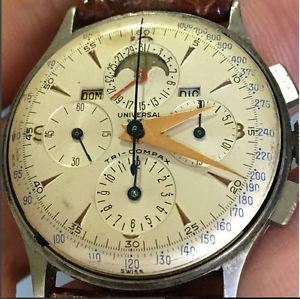 VINTAGE WATCH OROLOGIO CRONOGRAFO CHRONOGRAPH UNIVERSAL GENEVE TRI-COMPAX MINT