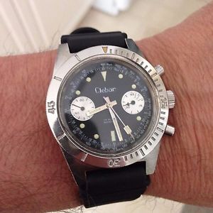VINTAGE Ca.60's CLEBAR CHRONOGRAPH 17 JEWELS MILITARY DIVERS WATCH VALJOUX 7733