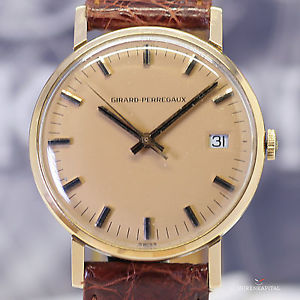 Girard Perregaux 18K Gold Herrenuhr Date Dresswatch Leder Klassiker Vintage