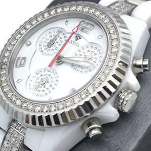 Aqua Master Watch White Ceramic 3.00 ct Diamond Bezel Womens Watches