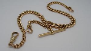 ***Fine Antique English 9ct 9k Solid Gold Albert Watch Chain & T-Bar 35g***