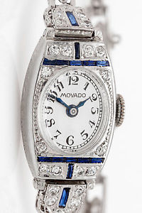 Antique 1920s $10,000 3ct VS Diamond Blue Sapphire Platinum MOVADO Ladies Watch