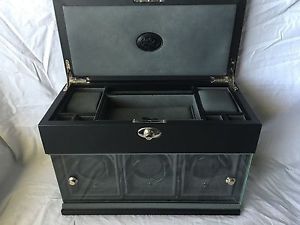 Underwood Triple Watch Winder with Jewelry Case Storage Black Leather