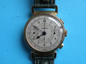 Vintage Military Pilot Wristwatch MARVIN Chronograph Telemeter Swiss GOLD 18K