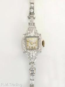 Vintage Ladies Wrist Watch Platinum .50ct Genuine Diamond Croton Movement 16g